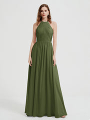 Licou Mousseline Robes Avec Corsage Plissé Olive Verte Grande Taille