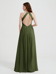 Licou Mousseline Robes Avec Corsage Plissé Olive Verte Grande Taille