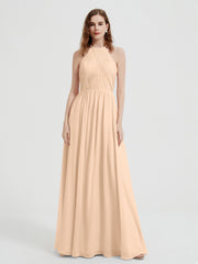 Licou Mousseline Robes Avec Corsage Plissé Pêche