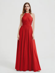 Licou Mousseline Robes Avec Corsage Plissé Rouge