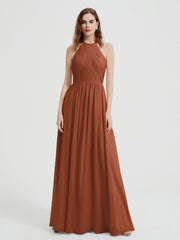 Licou Mousseline Robes Avec Corsage Plissé Rouille