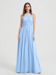 Licou Mousseline Robes Avec Corsage Plissé Bleu Ciel