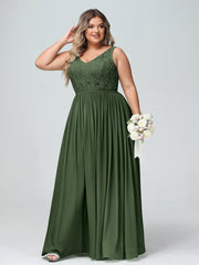 Dentelle Top Et Mousseline Bas Robes Longues Olive Verte Grande Taille