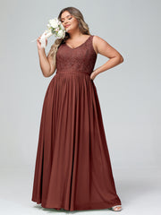 Dentelle Top Et Mousseline Bas Robes Longues terracotta Grande Taille