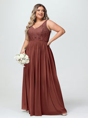 Dentelle Top Et Mousseline Bas Robes Longues terracotta Grande Taille