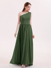 Robes avec Une Epaule Dentelle et Mousseline Olive Verte Grande Taille