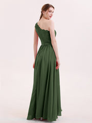 Robes avec Une Epaule Dentelle et Mousseline Olive Verte Grande Taille