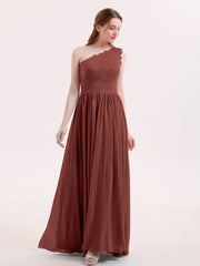 Robes avec Une Epaule Dentelle et Mousseline terracotta