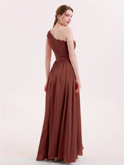 Robes avec Une Epaule Dentelle et Mousseline terracotta Grande Taille