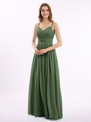 Col en Cœur Mousseline Robe avec Spaghetti Bretelle Olive Verte Grande Taille