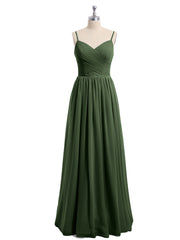 Col en Cœur Mousseline Robe avec Spaghetti Bretelle Olive Verte Grande Taille