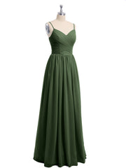 Col en Cœur Mousseline Robe avec Spaghetti Bretelle Olive Verte Grande Taille