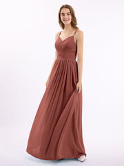 Col en Cœur Mousseline Robe avec Spaghetti Bretelle terracotta Grande Taille