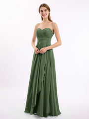 Sans Bretelles Col En Cœur Mousseline Robes Olive Verte Grande Taille