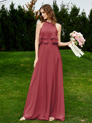 Deux Couches Volants Corsage Mousseline Robes Cannelle Rose Grande Taille