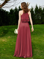 Deux Couches Volants Corsage Mousseline Robes Cannelle Rose Grande Taille
