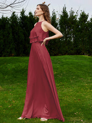 Deux Couches Volants Corsage Mousseline Robes Cannelle Rose Grande Taille