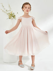 Robe de Fille Plissée à Hors de l'Épaule Pétale Rose