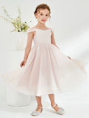 Robe de Fille Plissée à Hors de l'Épaule Pétale Rose