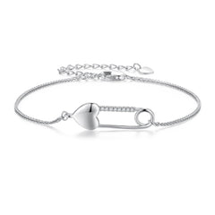 Chaîne de bracelet en argent sterling avec épingle en forme de cœur