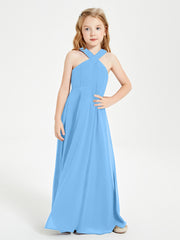 Robes de Demoiselles d'Honneur Junior Longues à Décolleté Grec Bleu