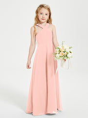 Robes de Demoiselles d'Honneur Junior Longues à Décolleté Grec Corail
