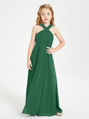 Robes de Demoiselles d'Honneur Junior Longues à Décolleté Grec Vert Foncé