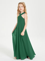 Robes de Demoiselles d'Honneur Junior Longues à Décolleté Grec Vert Foncé