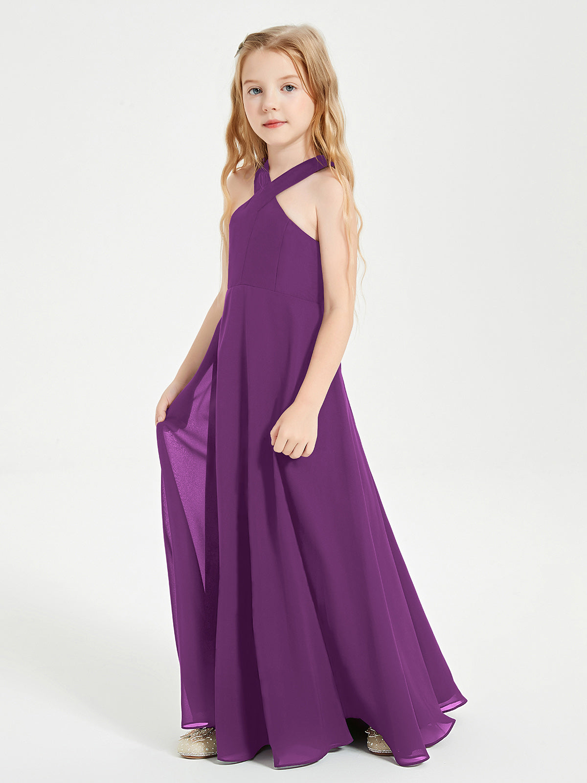 Robes de Demoiselles d'Honneur Junior Longues à Décolleté Grec Raisin