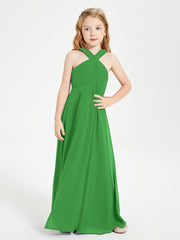 Robes de Demoiselles d'Honneur Junior Longues à Décolleté Grec Vert