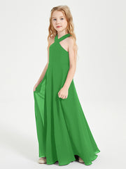 Robes de Demoiselles d'Honneur Junior Longues à Décolleté Grec Vert