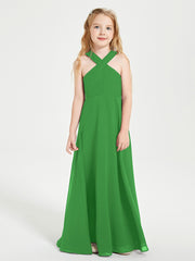 Robes de Demoiselles d'Honneur Junior Longues à Décolleté Grec Vert
