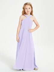 Robes de Demoiselles d'Honneur Junior Longues à Décolleté Grec Lilas