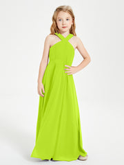 Robes de Demoiselles d'Honneur Junior Longues à Décolleté Grec Vert Citron