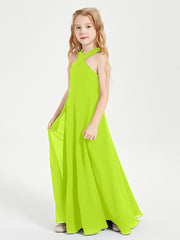 Robes de Demoiselles d'Honneur Junior Longues à Décolleté Grec Vert Citron