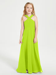 Robes de Demoiselles d'Honneur Junior Longues à Décolleté Grec Vert Citron