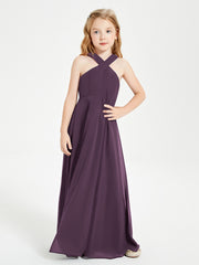 Robes de Demoiselles d'Honneur Junior Longues à Décolleté Grec Plum
