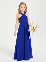 Robes de Demoiselles d'Honneur Junior Longues à Décolleté Grec Bleu Royale