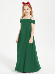 Chic Robes de Demoiselles d'Honneur Junior Hors de l'Épaule Vert Foncé