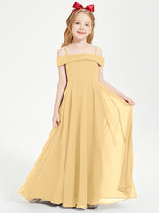 Chic Robes de Demoiselles d'Honneur Junior Hors de l'Épaule Or