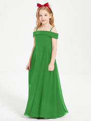 Chic Robes de Demoiselles d'Honneur Junior Hors de l'Épaule Vert