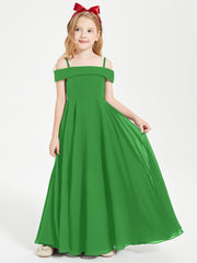 Chic Robes de Demoiselles d'Honneur Junior Hors de l'Épaule Vert