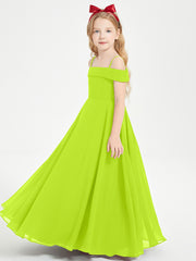Chic Robes de Demoiselles d'Honneur Junior Hors de l'Épaule Vert Citron