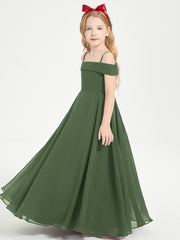 Chic Robes de Demoiselles d'Honneur Junior Hors de l'Épaule Olive Verte