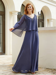 Robe de A-ligne en Mousseline à Col en V avec Volants Perlé en Cascade Orageux Grande Taille