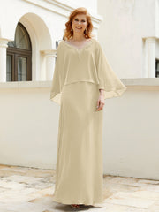 Robe de A-ligne en Mousseline à Col en V avec Volants Perlé en Cascade Champagne Grande Taille