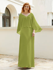 Robe de A-ligne en Mousseline à Col en V avec Volants Perlé en Cascade Trèfle