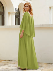 Robe de A-ligne en Mousseline à Col en V avec Volants Perlé en Cascade Trèfle Grande Taille