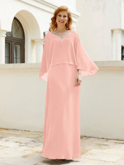 Robe de A-ligne en Mousseline à Col en V avec Volants Perlé en Cascade Corail Grande Taille