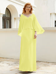 Robe de A-ligne en Mousseline à Col en V avec Volants Perlé en Cascade Jonquille